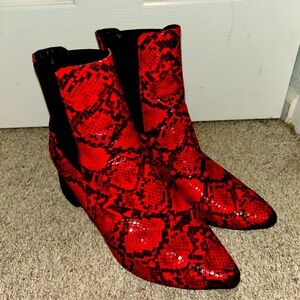 Designer Boutique ROCKSTAR Red Snake Print Heeled Ankle Boots Size: W13 M11